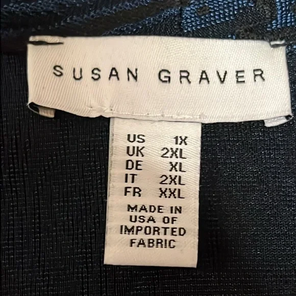 Women's Susan Graver Jacquard Knit Open Front Duster Cardigan Midnight Ink Sz 1X - Picture 5 of 11